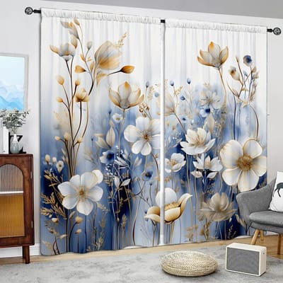 2 stuks Exquise Witte Bloemenstijl Bedrukte Gordijn voor Huisdecoratie - Tunnel voor Roede Raambekleding voor Slaapkamer, Kantoor en Keuken 52.5cmX116cmX2pcs gray