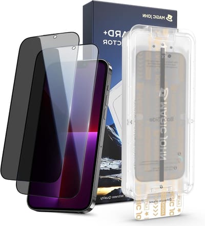 Set van 2 iPhone 13 Pro Max / 14 Plus Screenprotectors met Schokbestendig Gehard Glas, 28° Anti-Spionage, Stofverwijdering en Eenvoudige Installatie