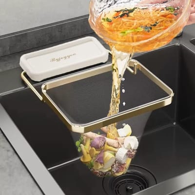 Dailygoods- Gootsteenafvoerrek - Opvouwbare Voedselvanger - Afvalverwijderingszeef - Inclusief 100 Wegwerpzakken - ABS Materiaal - 207x165x33mm - Afvalfilter