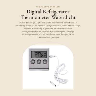 Dailygoods - Digital Refrigerator Thermometer - Waterdicht - Magnetisch en Houder - Zilver - Freezer Thermometer - Max Min Functie - Geschikt voor Bin...