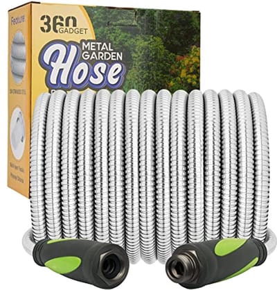 Metalen tuinslang 50FT - Heavy Duty roestvrijstalen waterslang met zachte grip