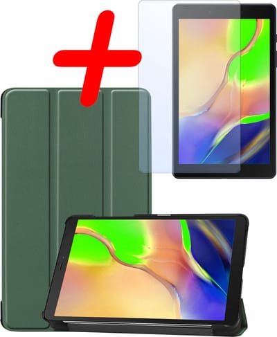 Hoesje Geschikt voor Samsung Galaxy Tab A 8.0 (2019) - Met Screenprotector - Trifold Bookcase - Hard Cover - Hardcover Book Case - Tablet Hoes - Donkergroen