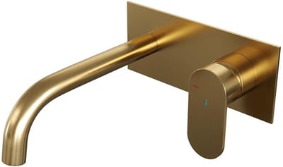 Brauer Gold Edition Inbouw Wastafelmengkraan met Gebogen Uitloop en Afdekplaat Model C1 Goud Geborsteld PVD