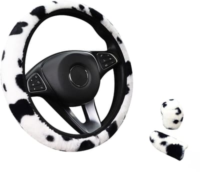 Stuurhoes Auto Set 37-39 cm - Pluche Koeienprint - 3-delig - Kasey Products