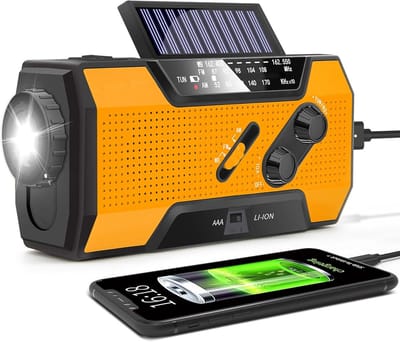 ECTEATOY® Noodradio - Noodradio Solar Opwindbaar en Batterij - Multifunctionele op zonne - energie werkende handbediende noodradio - 3000mAh - AM/FM-weersvoorspellingsradio - met zaklamp/SOS-alarm en telefoonoplader - Oranje