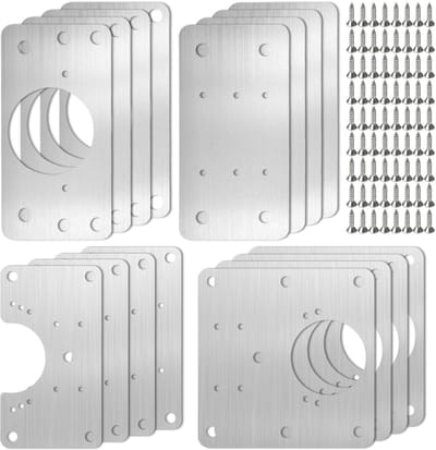 Dailygoods - Scharnier reparatieset met roestvrijstalen plaat voor kasten - 16 stuks
