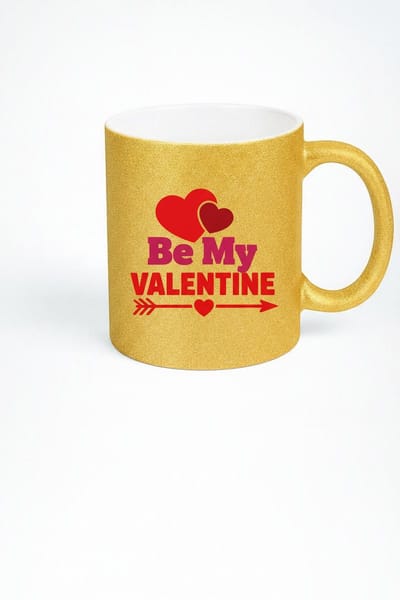 Gouden Glitter Valentijn Mok met 'Be My VALENTINE' Opdruk - Romantisch Liefdes Cadeau
