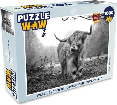 Puzzel Schotse Hooglander - Bos - Mist - Koe - Dieren - Natuur - Legpuzzel - Puzzel 1000 stukjes volwassenen