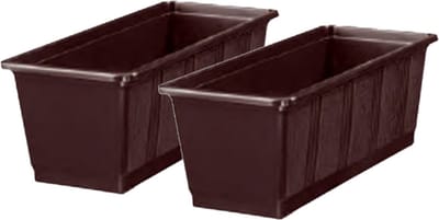 Geli Plantenbak kunststof - 2x - donkerbruin - rechthoekig - 40 x 18 x 15 cm - balkonbak/bloembak