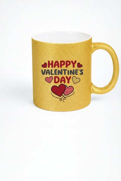 Gouden Glitter Valentijnsdag Mok - Happy Valentine's Day met Liefdeshartjes