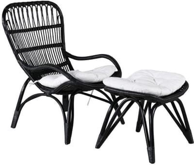 Svea - Yaral loungestoel met voetenbank - zwart - rattan