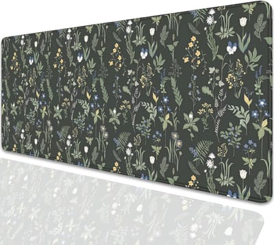 Grote muismat - Bureauonderlegger - Comfortabel werken - Antislip rubberen basis - 70 x 30 cm - Groen met bloemen