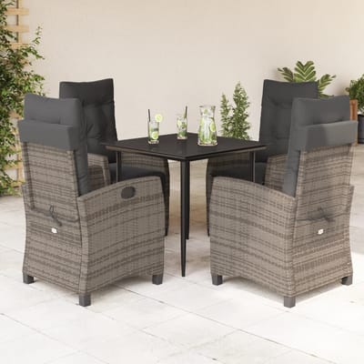 vidaXL - 5-delige - Tuinset - met - kussens - poly - rattan - grijs