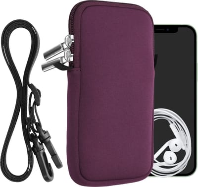 kwmobile Tasje voor smartphones L - 6,5" - Hoesje van neopreen in braam - Phone case met nekkoord