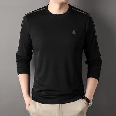 Automne Nouveau T-shirt à Manches Longues pour Homme Col Rond Sweat-shirt Imprimé pour Hommes Jeunes et d'Âge Moyen XXXXL black