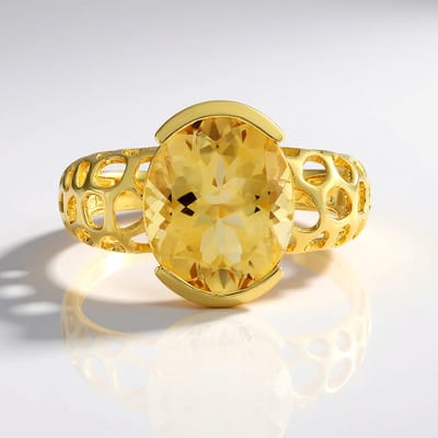 Cavill - Sterling Zilveren Vergulde Ring met 4,05 ct Ovale Citrien uit Brazilië - Luxe Damesring met Edelsteen - Elegant Filigraan Design