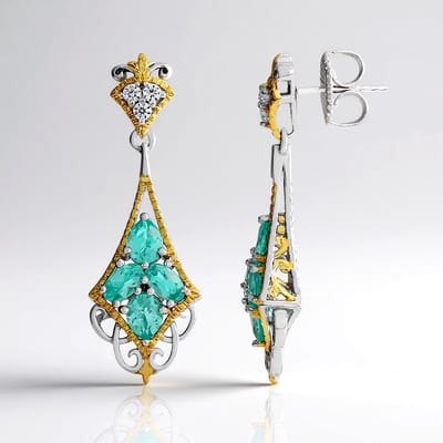 Cavill - Zilveren Oorbellen - 925 Sterling Zilver Palladium - 2,2 ct Groene Fluorapatiet & 0,3 ct Zirkonen - Ovaal Druppelvormig Elegant