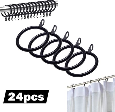 Set van 24 stuks - Metalen gordijnringen - met ringen - Gordijnaccessoires - Geschikt voor ramen, deuren en doucheruimtes - 38 mm, zwart