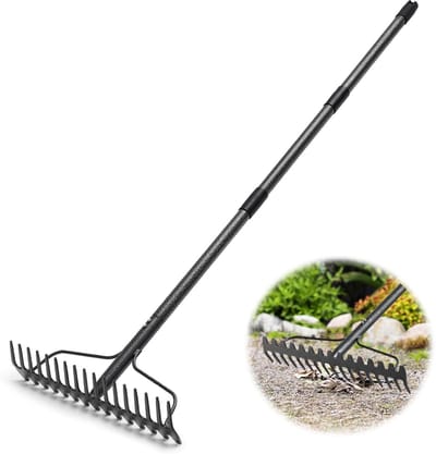 Dailygoods- Boograken 17 Tanden - Tuinhark met Steel 123 cm - Duurzaam Metaal - Roestwerend - Effectief voor Grond en Bladeren - Eenvoudige Installatie