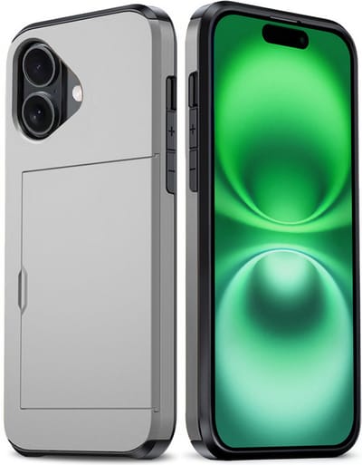 Hoes Geschikt voor iPhone 16 Hoesje Hard Case Met Pas Houder - Hoesje Geschikt voor iPhone 16 Hoes Shockproof Hard Cover Met Kaarthouder - Grijs