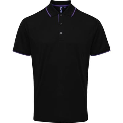 Premier Heren Coolchecker Contrast Pique Poloshirt (Zwart/Paars)