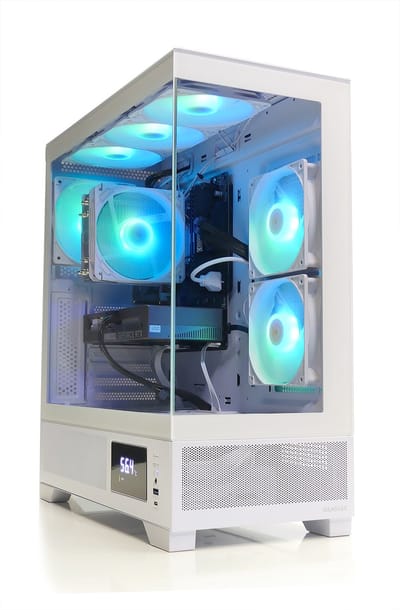 AMD Ryzen 5 7500X3D - NVidia GeForce RTX 5060 8GB - 32GB DDR5 RAM - 1TB SSD - WiFi 6 / Bluetooth 5.4 - Aquariumcase met Temperatuur Display en aRGB Towercooler - Gamdias Atlas M1 White