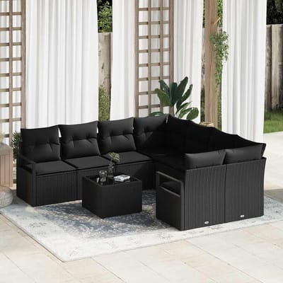 vidaXL - Bankstel - 9 - st - 8-Aantal - zitplaatsen - Zwart - Polyrattan
