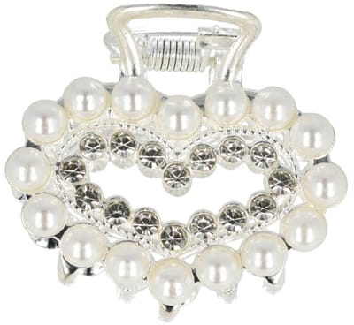 Haarsoires Haarspeld Haarklem 4cm – Hart – Parel & Strass – Metaal – Zilver