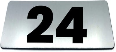 Nummerplaatje 24 - 80 x 50 x 1,6 mm - RVS-look geborsteld - Incl. 3M-tape | Nummerbordje - Deur en kamernummer - brievenbusnummers - Gratis verzending - 5 jaar garantie | Gratis Verzending