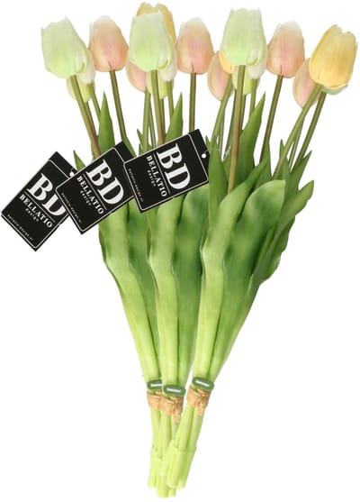 Bellatio Design Kunst tulpen boeket Sally - 21x stuks - multi kleuren - real touch - 47 cm