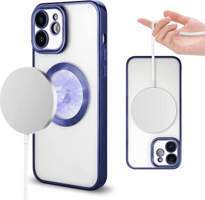 Hoesje Geschikt voor iPhone 12 Magsafe hoes backcover – Lens beschermer – Transparant / Blauw