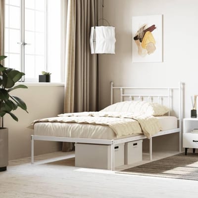 Metalen Bedframe - Eenpersoons Bed - Slaapkamer Inrichting - Robuuste Constructie - 107 x 203 cm - Wit