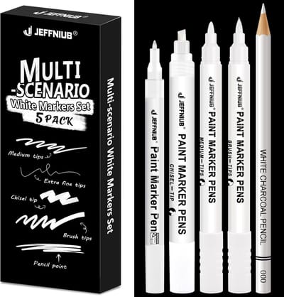 SnelShoppen - Handlettering Pen Set met Brush en Fineliner, Calligraphy Set voor Bullet Journal, DIY Projecten, 8 Stuks, Wit, Perfect voor Creatieve H