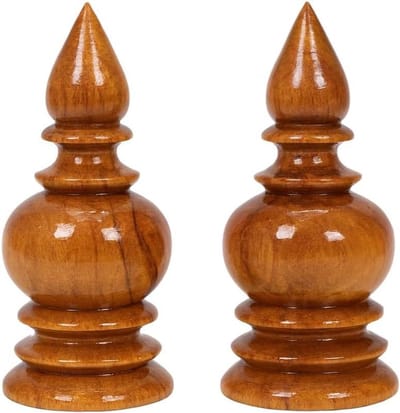 Houten Pooja Kalash - Rituele Pot - Tempel Decoratie - Handgemaakt Gepolijst - 3 Inch Hoogte - Natuurlijk Bruin