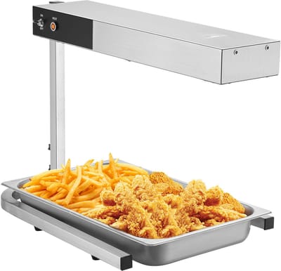 750 W frietverwarmer, commerciële warmtelamp, elektrische roestvrijstalen warmtelamp voor frietbuffet, keuken, restaurant, 104–122 °F, zilver