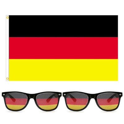 Vlaggen - 2 Stuks Duitse Vlaggenglazen - 1 Stuk Duitse Decoratieve Vlag - Voetbalthema Decoratie - Veelkleurig - Afmetingen 60 x 90 cm - Vlaggenaccessoires