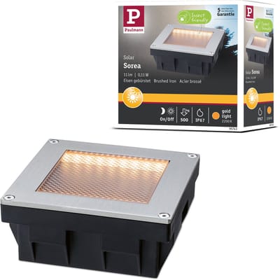 Solar LED-grondinbouwlamp Sorea Schemerings-sensor IP67 hoekig 100x100 mm 2200K 0,1W 5lm 3,7V Staal geborsteld ABS, Polycarbonaat, edelstaal