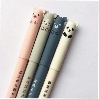 Allecto - Gelpen 0,35 mm - Uitwisbare pen - Schattig cartoon-dier - Blauw - Schrijfwaren voor studenten - 4 stuks