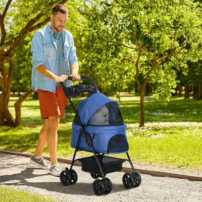 MODFU - Huisdierenbuggy - Inklapbaar - Met Opbergmand - Voor Kleine Honden - Stof - Blauw - 67 X 45 X 96 Cm