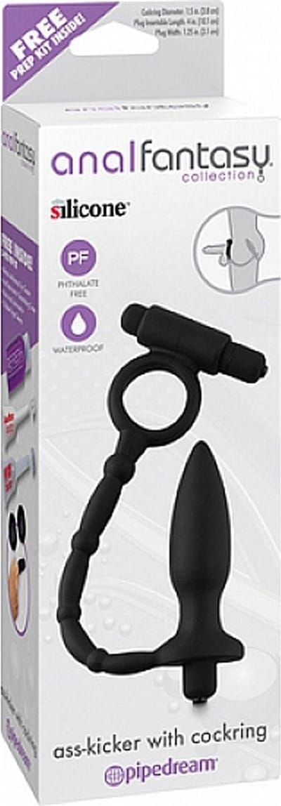 Anal Fantasy Ass-Kicker - Buttplug en Cockring - Zwart - Ø 30 mm