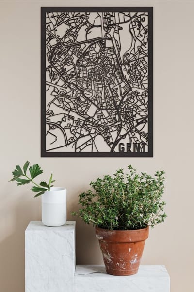 Houten Stadskaart Gent Zwart Mdf 100x75cm Wanddecoratie Voor Aan De Muur City Shapes