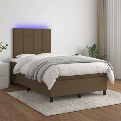 vidaXL - Boxspring - met - matras - en - LED - stof - donkerbruin - 120x200 - cm