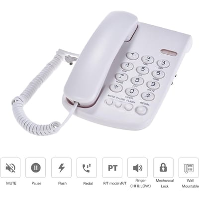 Téléphone filaire Portable, serrure mécanique, Base de combiné montable au mur Other Head blanc