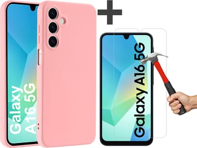 Hoesje geschikt voor Samsung Galaxy A16 (5G/4G) hoesje zacht siliconen met gehard glas Screenprotector- Arara backcover- Roze