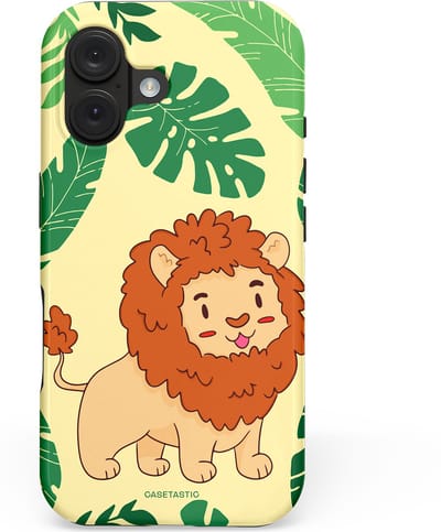 Casetastic hoesje geschikt voor Apple iPhone 16 - MagSafe - Dubbellaagse bescherming - Jungle Leeuw Ontwerp - Fashion Case - Crème Groen Terracotta