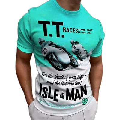 Motorfiets T-shirt Mannen 3D Print Isle of Man Korte Mouw Vintage Tops Straat Rit Biker T-shirt Voor Heren T-shirt oversized Tee L blue