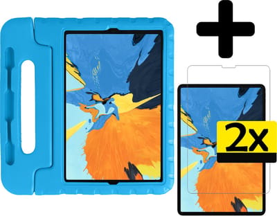 Hoes - Geschikt voor Apple iPad Pro (2018) - 11 inch - Met 2x Screenprotector - Kinderhoes Shockproof Bumper - Kidsproof Case - Tablet Hoesje - Kinder Cover - Blauw