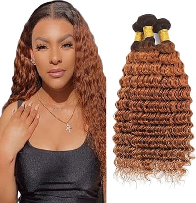 3 Bundles 30 32 34 Inch Deep Wave Menselijk Haar Bundels Ombre Bruin Remy