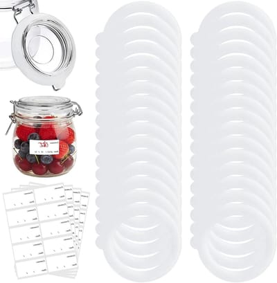 Rubberringen voor het conserveren van glazen potten met 4 stickers, vervangende afdichtringen, lekvrije afsluitringen en glazen deksels