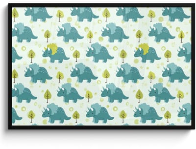 Poster in lijst - Fotolijst 120x80 cm - Posters - Triceratop - Blauw - Stippen - Boompjes - Posterlijst zwart - Decoratie - Wanddecoratie woonkamer - Muurdecoratie slaapkamer